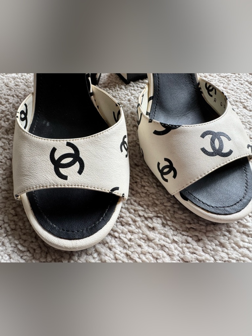 CHANEL 22SS Runway Style Printed CC Slingback Heeled Sandals, Size 37 - Picture 6 of 10